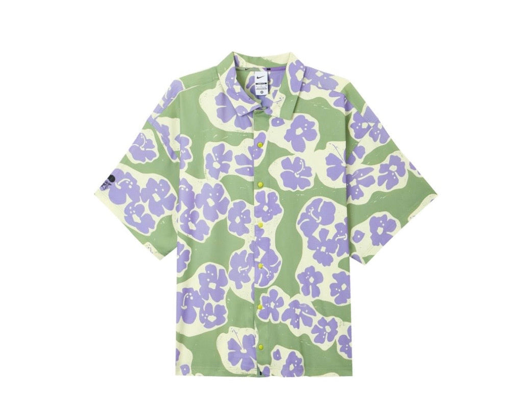 Nike Naomi Osaka Floral Print Button Square Neck Short Sleeve Shirt Men Shirts Yellow Green