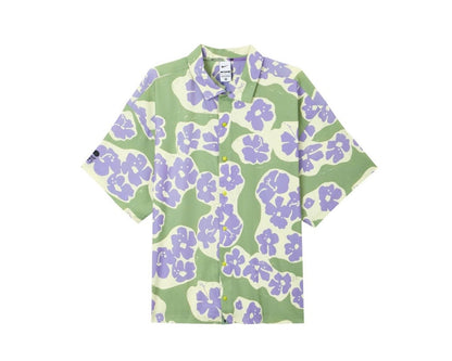 Nike Naomi Osaka Floral Print Button Square Neck Short Sleeve Shirt Men Shirts Yellow Green