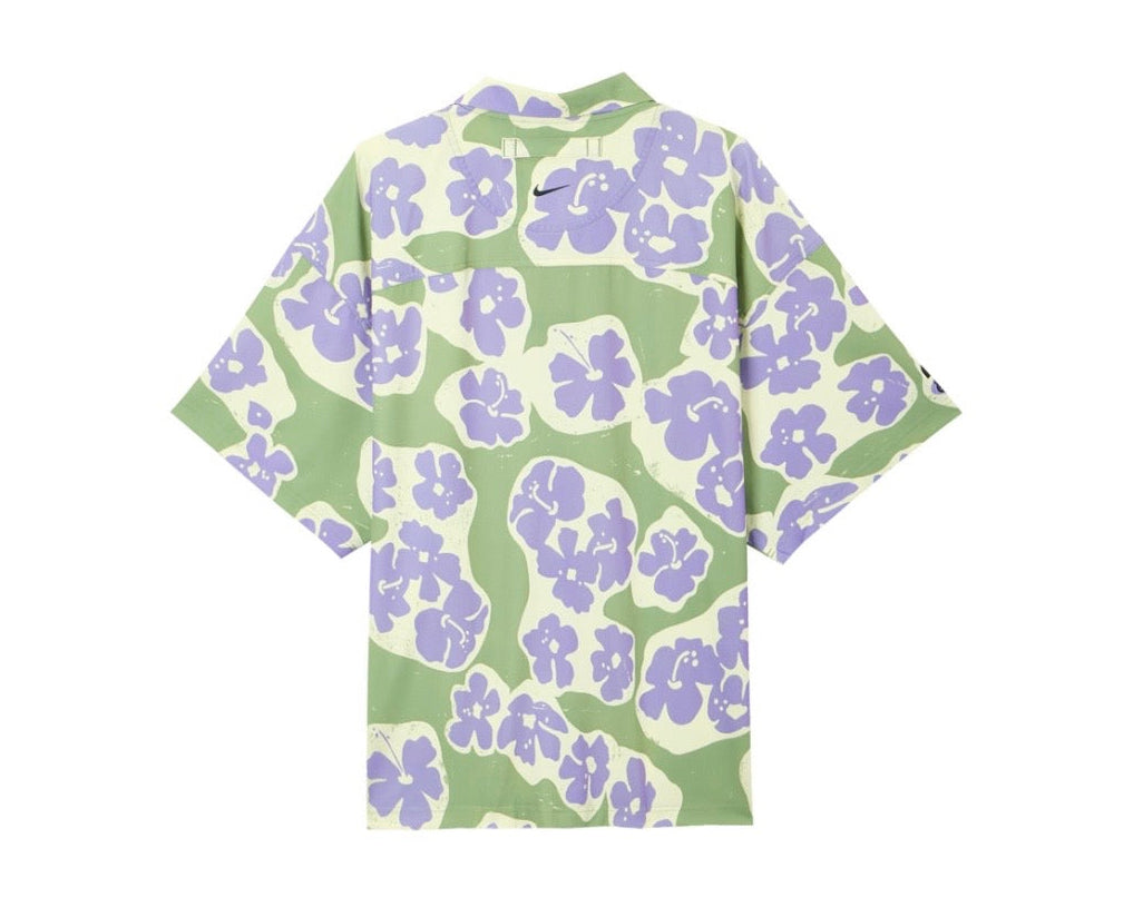 Nike Naomi Osaka Floral Print Button Square Neck Short Sleeve Shirt Men Shirts Yellow Green