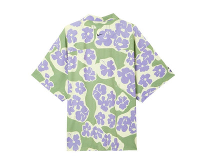 Nike Naomi Osaka Floral Print Button Square Neck Short Sleeve Shirt Men Shirts Yellow Green