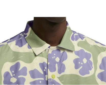 Nike Naomi Osaka Floral Print Button Square Neck Short Sleeve Shirt Men Shirts Yellow Green