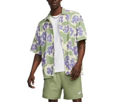 Nike Naomi Osaka Floral Print Button Square Neck Short Sleeve Shirt Men Shirts Yellow Green